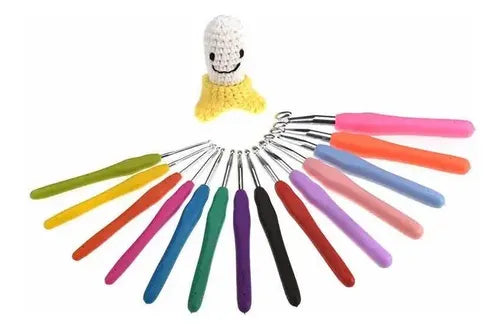 Set 14 Crochet Mango De Silicona Ergonómico Del 2mm-10mm Blanco