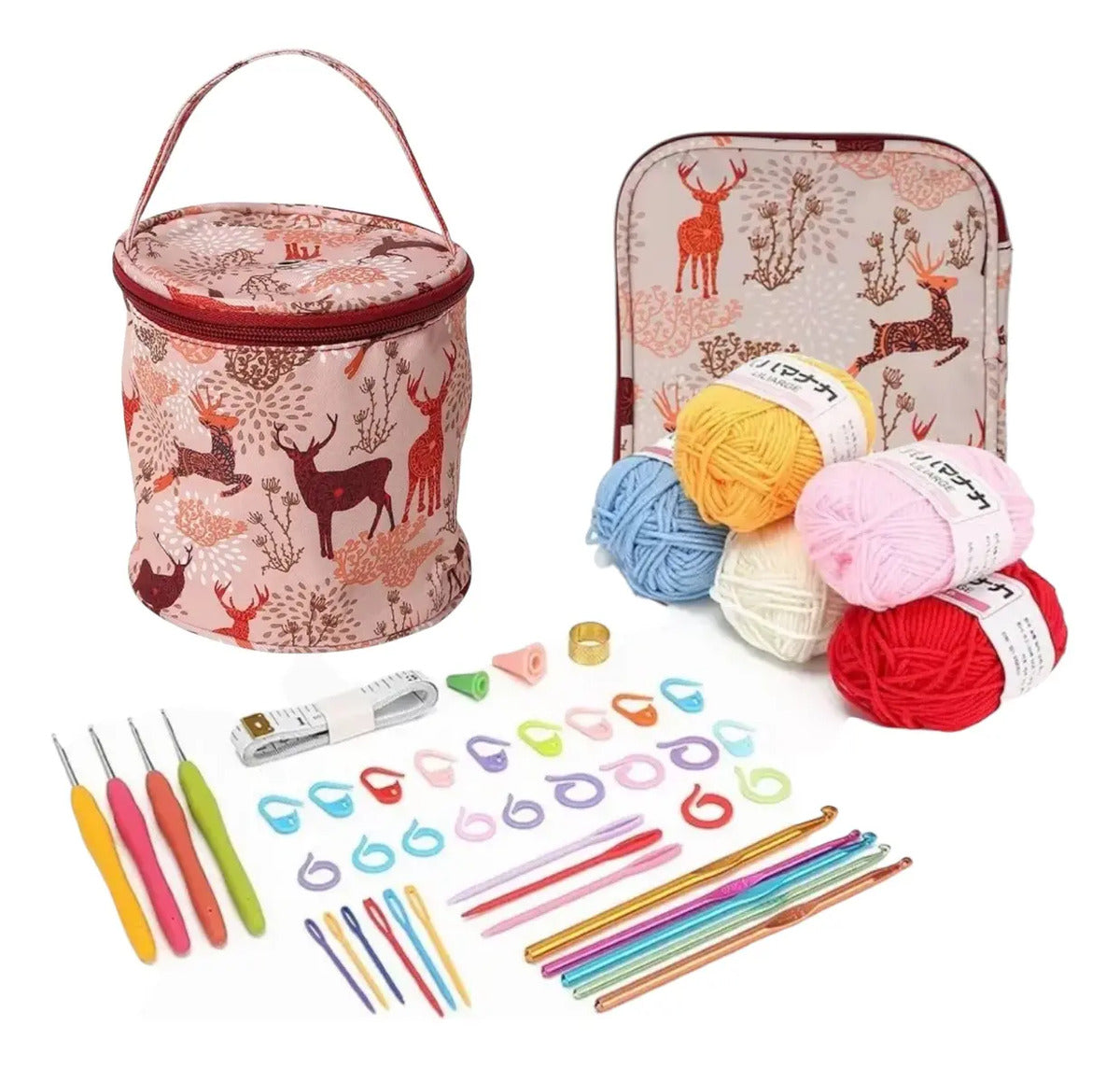 Set Bolsito Porta Ovillo Con Crochets, Accesorios, Y Lanas .