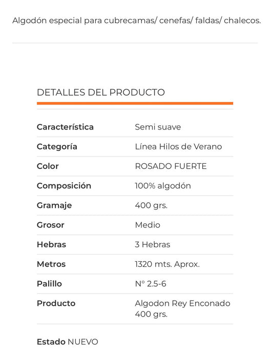 Algodón Rey Cono 400grs Reginella.