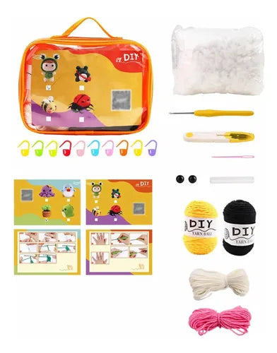 Set Para Tejer Amigurumi De Abejita Con Todos Los Materiales Amarillo Y Negro