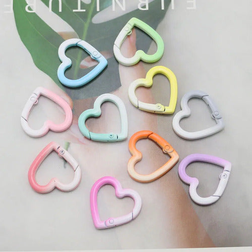 Pack 10 Mosqueton Llavero Forma De Corazón Variado