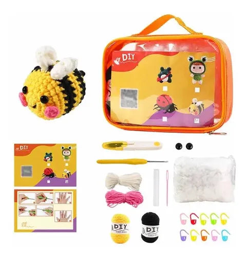 Set Para Tejer Amigurumi De Abejita Con Todos Los Materiales Amarillo Y Negro