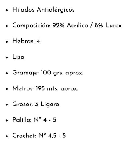 Lana Shinny 100grs Revesderecho Con 5% De Lurex