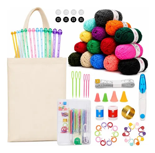Hermoso Bolso Tejido, Set Para Tejer A Palillo Y Accesorios.