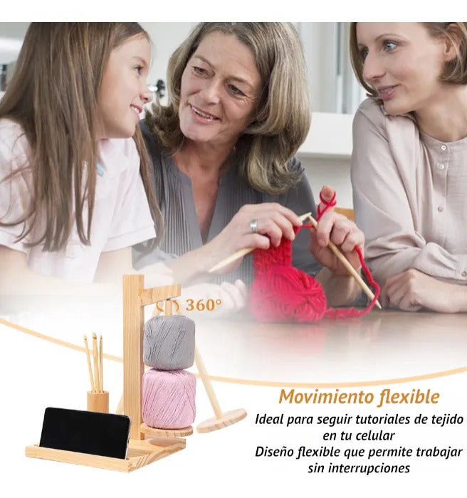 Soporte Magnético De Madera Para Ovillo Con Porta Celular