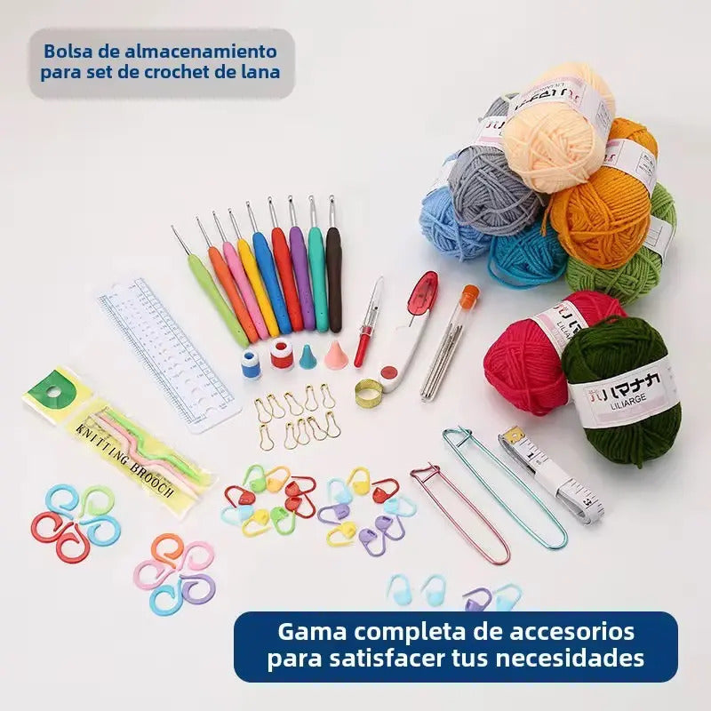 Set Gran Bolso Con Variedad De Lanas Y Accesorios De Tejido.
