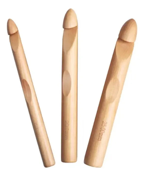 Set De 3 Crochet De Madera Jumbo 15, 20 Y 25mm