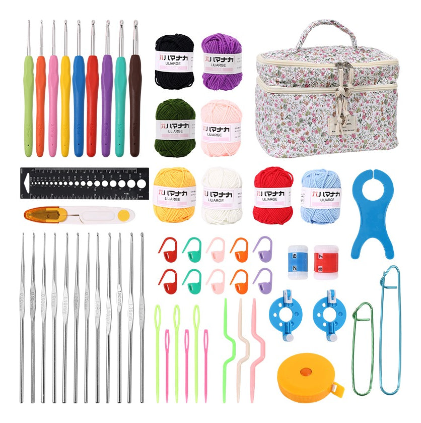 Set De Crochet, Incluye Bolso, Accesorios Y Lanas Para Tejer