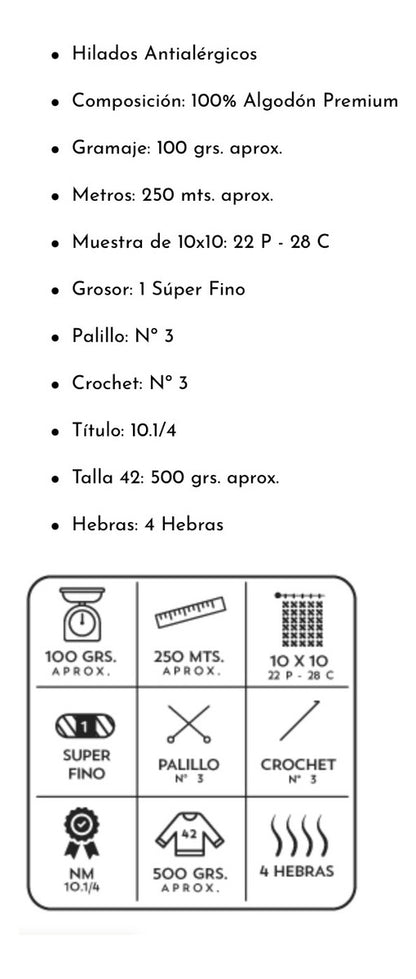 Algodón / Cotton Premium Revesderecho 100grs
