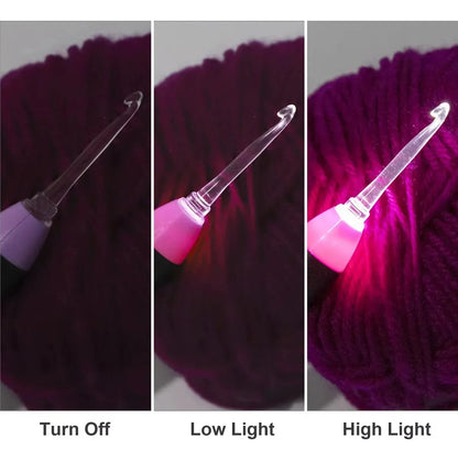 Set De Ganchillos Crochet Intercambiables Con Luz Led Y Accesorios De Tejido Rosa