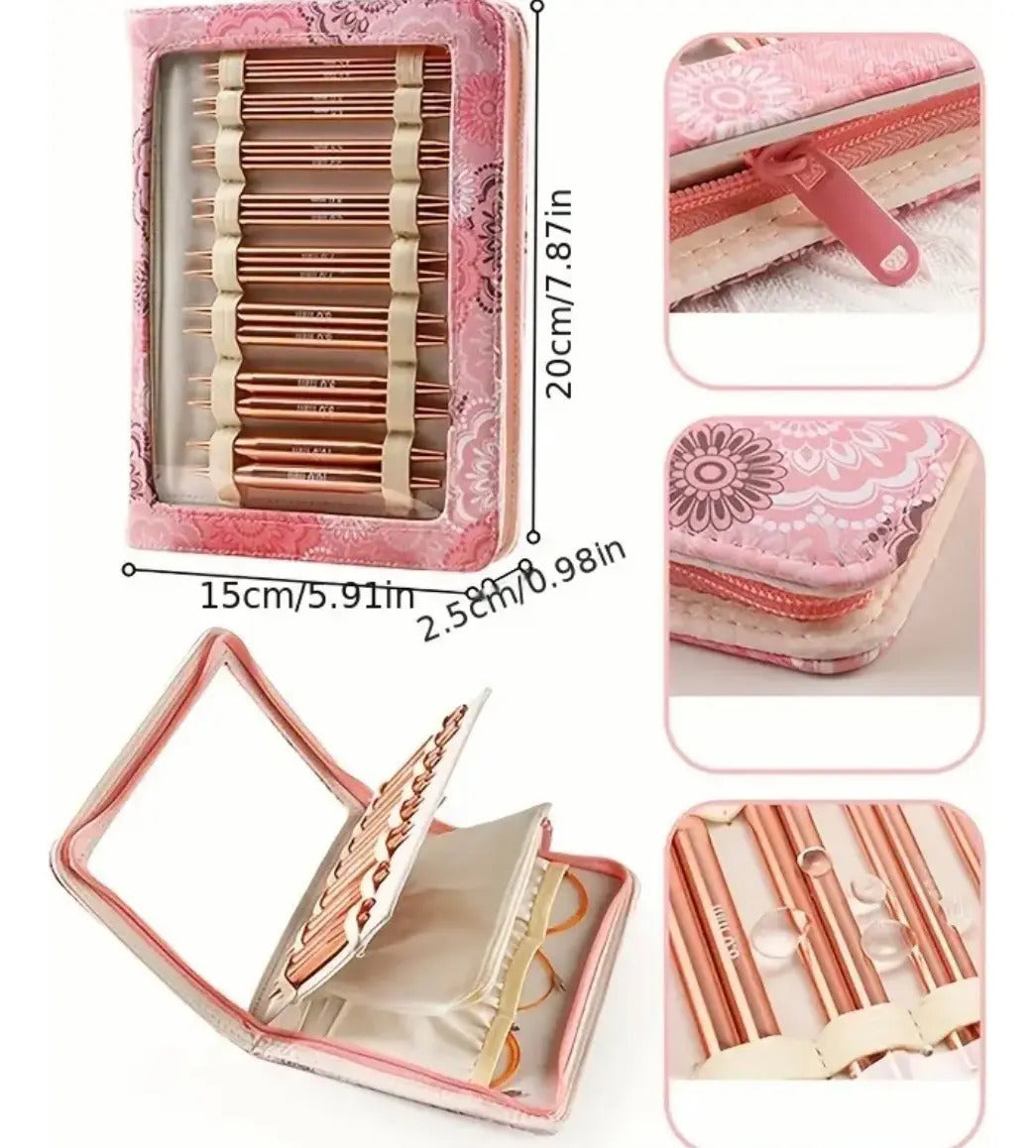 Hermoso Set De Agujas O Palillos Intercambiables Rose Gold.