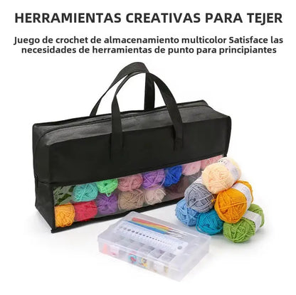 Set Gran Bolso Con Variedad De Lanas Y Accesorios De Tejido.