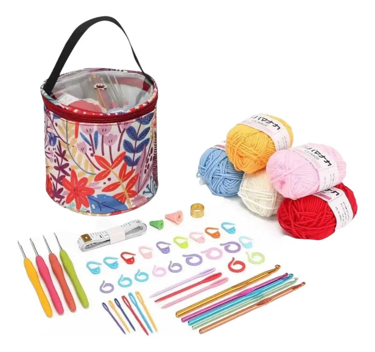 Set Bolsito Porta Ovillo Con Crochets, Accesorios, Y Lanas .