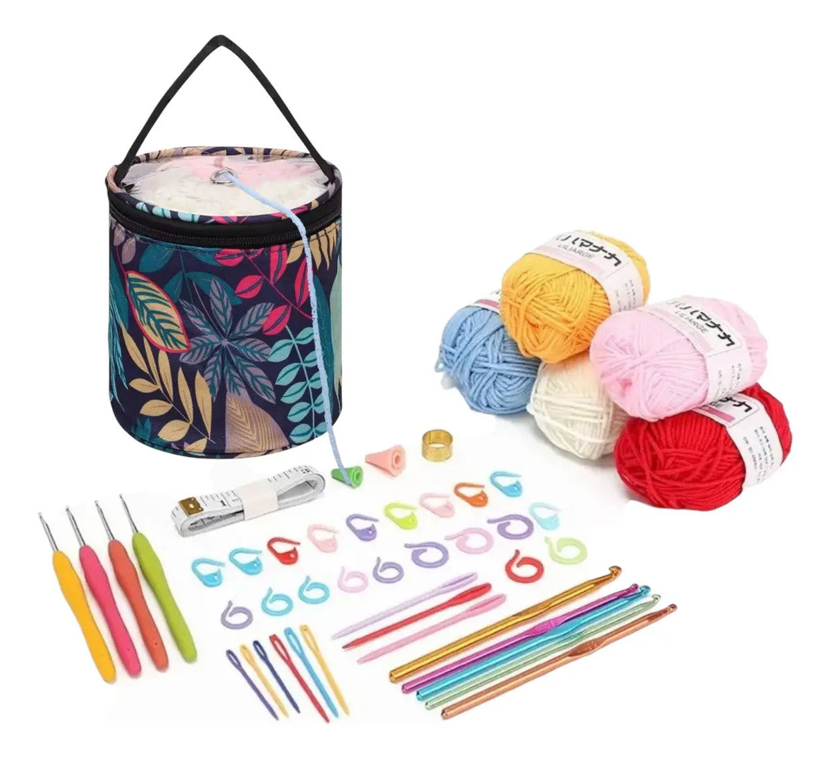 Set Bolsito Porta Ovillo Con Crochets, Accesorios, Y Lanas .