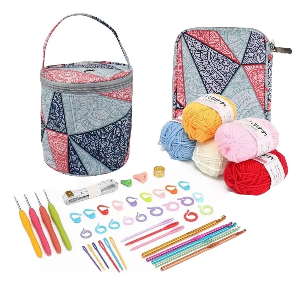 Set Bolsito Porta Ovillo Con Crochets, Accesorios, Y Lanas .