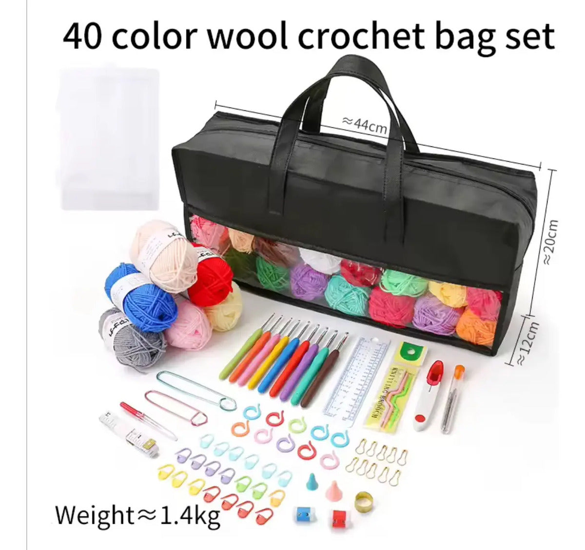 Set Gran Bolso Con Variedad De Lanas Y Accesorios De Tejido.