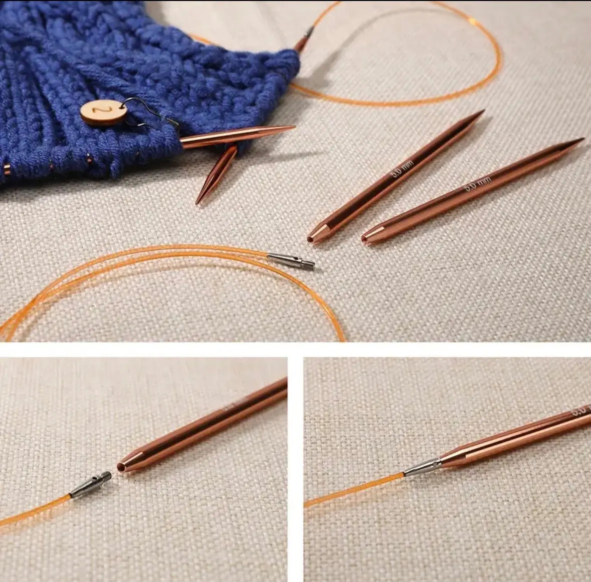 Hermoso Set De Agujas O Palillos Intercambiables Rose Gold.
