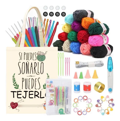 Hermoso Bolso De Tejido, Amplio Set De Crochet Y Accesorios.