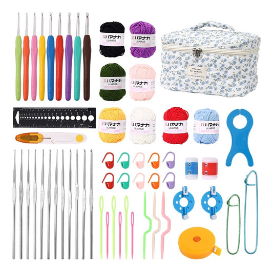 Set De Crochet, Incluye Bolso, Accesorios Y Lanas Para Tejer