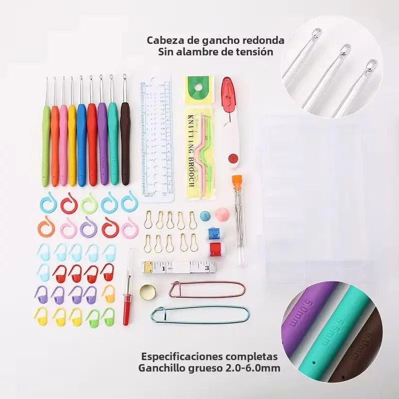 Set Gran Bolso Con Variedad De Lanas Y Accesorios De Tejido.