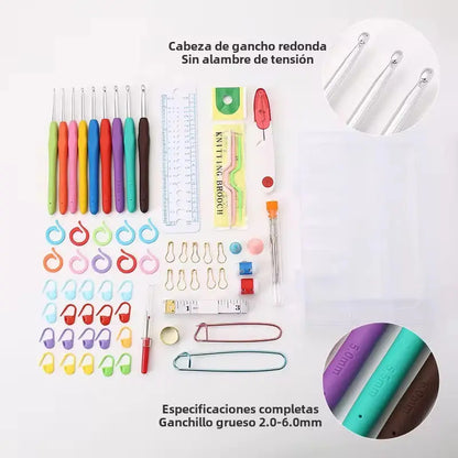 Set Gran Bolso Con Variedad De Lanas Y Accesorios De Tejido.