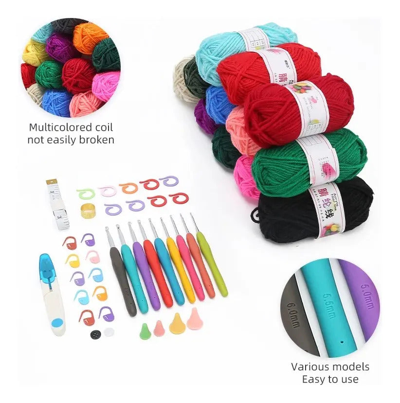 Hermoso Bolso De Tejido, Amplio Set De Crochet Y Accesorios.