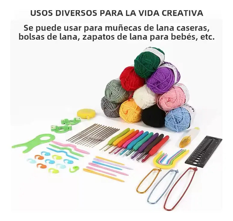 Set Hermoso Bolso Para Tejido Crochet Con Lanas Y Accesorios