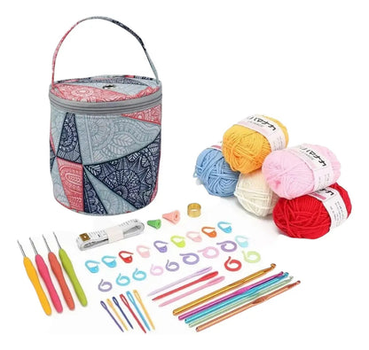 Set Bolsito Porta Ovillo Con Crochets, Accesorios, Y Lanas .