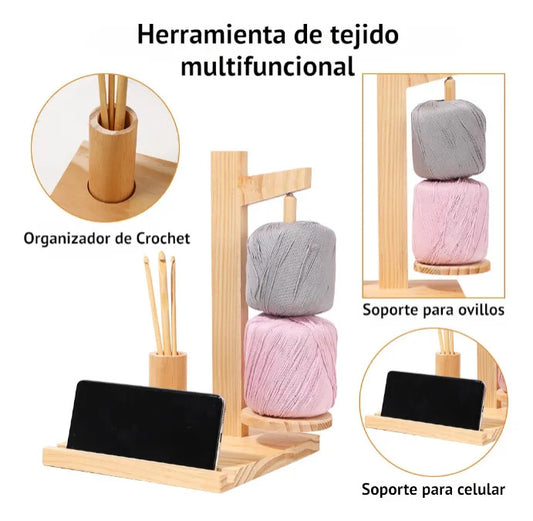 Soporte Magnético De Madera Para Ovillo Con Porta Celular