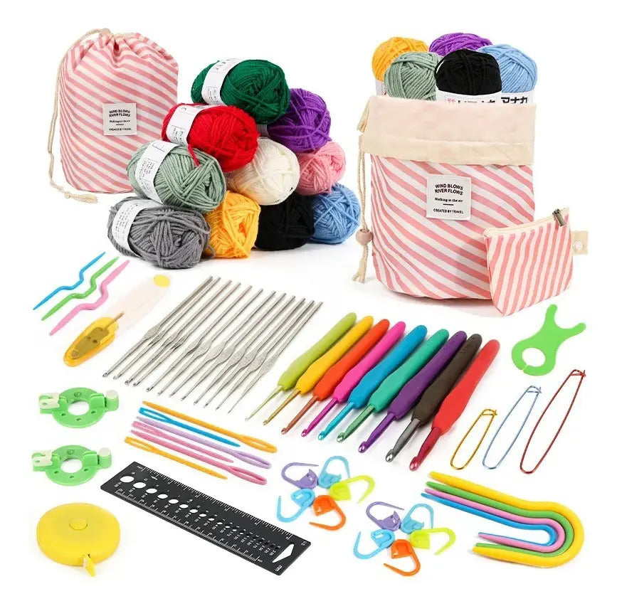 Set Hermoso Bolso Para Tejido Crochet Con Lanas Y Accesorios