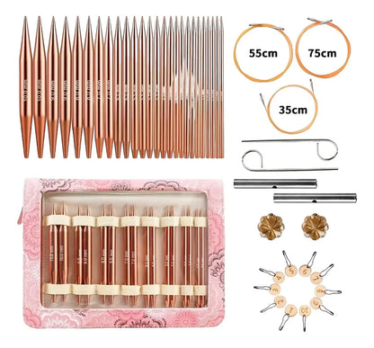 Hermoso Set De Agujas O Palillos Intercambiables Rose Gold.