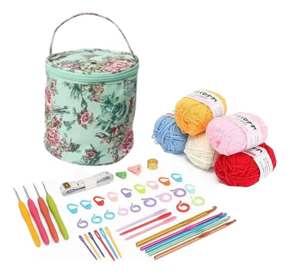 Set Bolsito Porta Ovillo Con Crochets, Accesorios, Y Lanas .