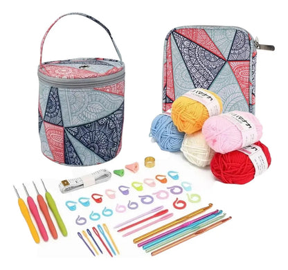 Set Bolsito Porta Ovillo Con Crochets, Accesorios, Y Lanas .
