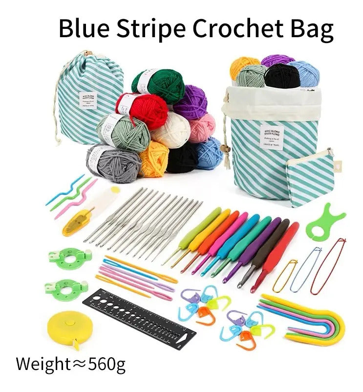 Set Hermoso Bolso Para Tejido Crochet Con Lanas Y Accesorios