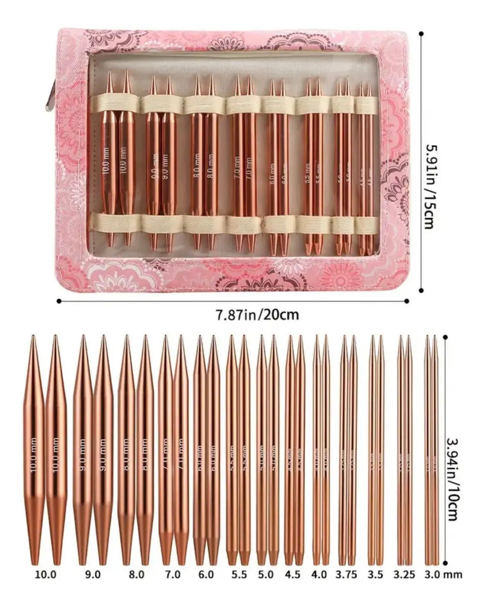 Hermoso Set De Agujas O Palillos Intercambiables Rose Gold.