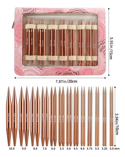 Hermoso Set De Agujas O Palillos Intercambiables Rose Gold.