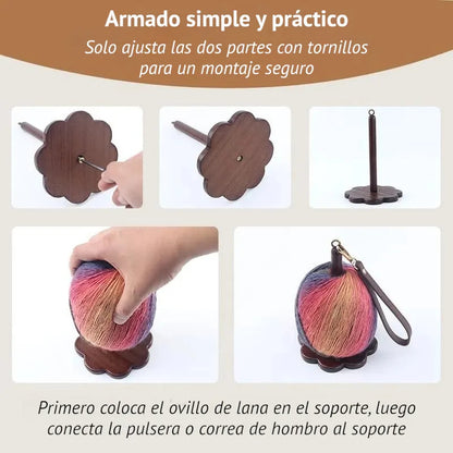 Soporte Para Ovillo De Lana Portátil De Madera Con Correa