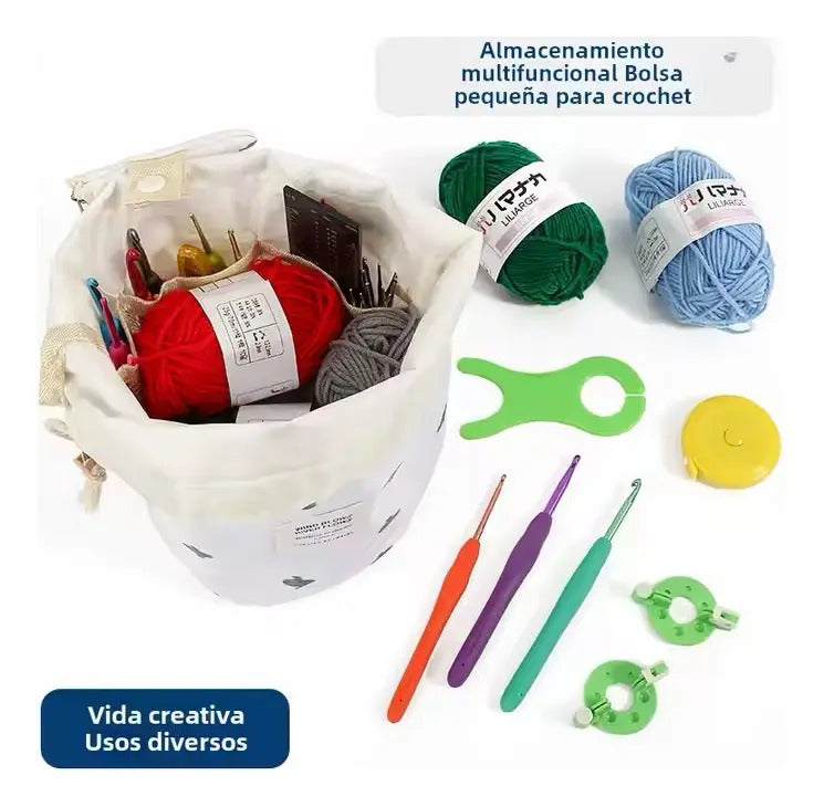 Set Hermoso Bolso Para Tejido Crochet Con Lanas Y Accesorios