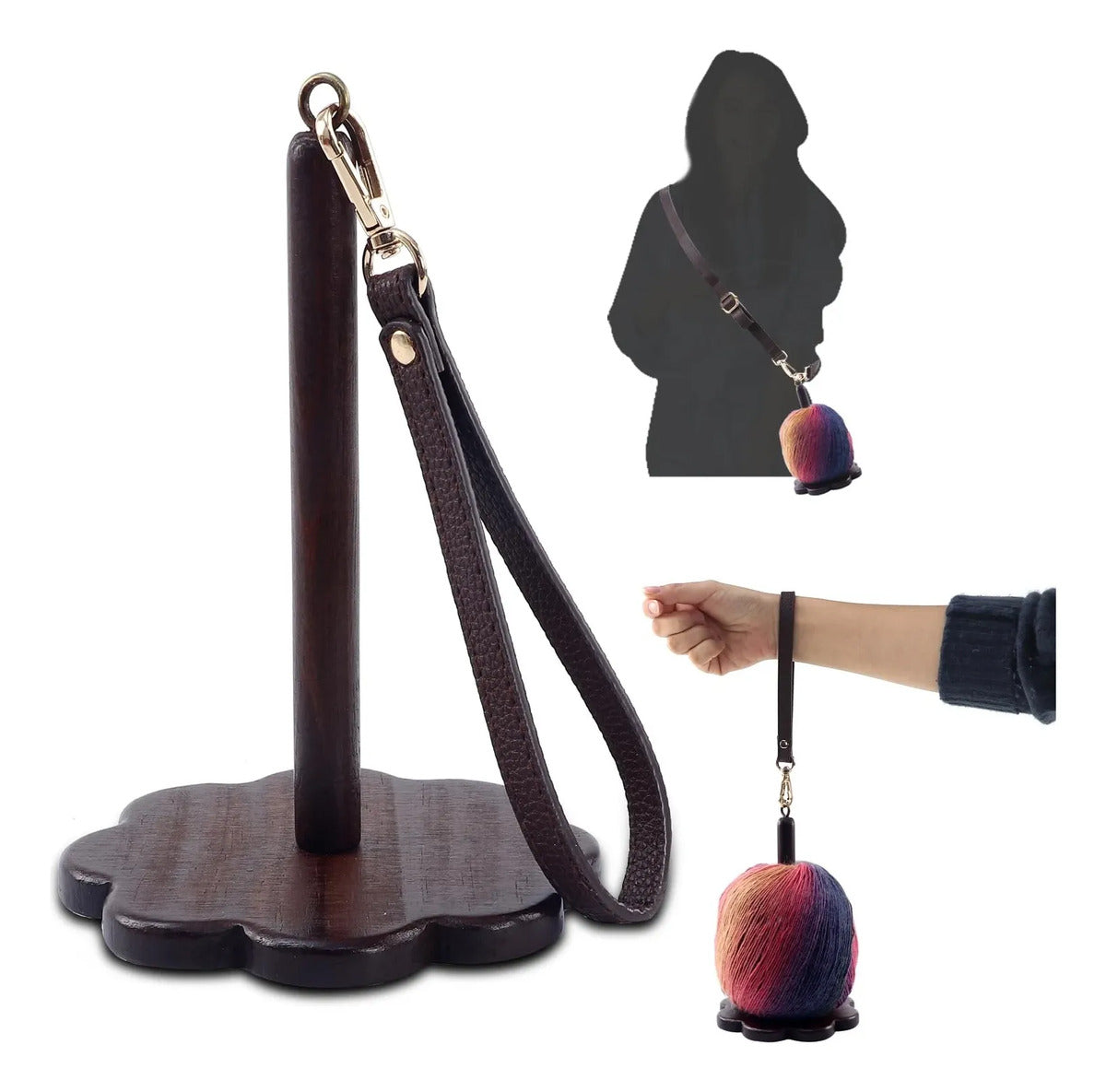 Soporte Para Ovillo De Lana Portátil De Madera Con Correa