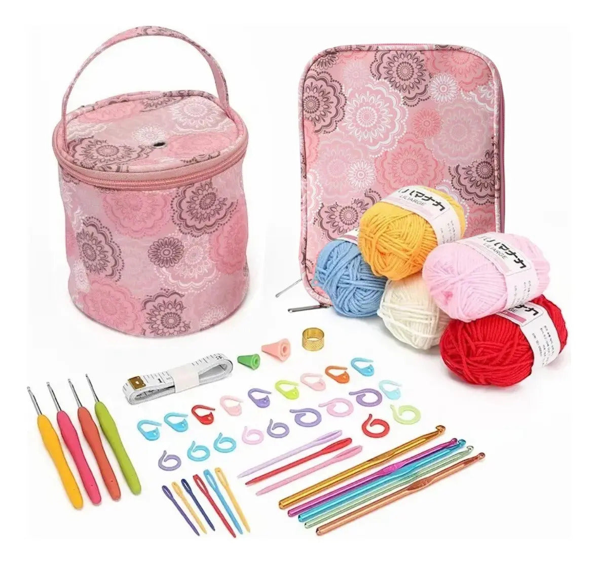 Set Bolsito Porta Ovillo Con Crochets, Accesorios, Y Lanas .