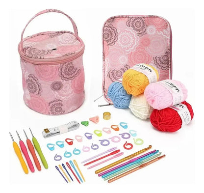 Set Bolsito Porta Ovillo Con Crochets, Accesorios, Y Lanas .